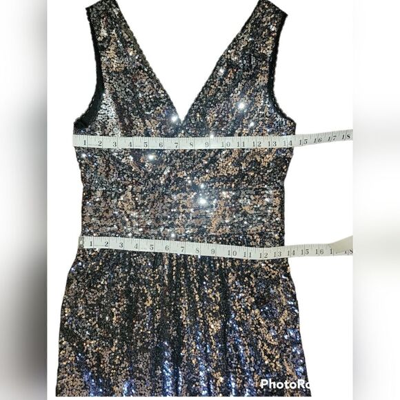 Kate Kasin Silver Black Sequin Bridesmaid Sleeveless Maxi Evening Prom Dress 2 - Picture 9 of 15